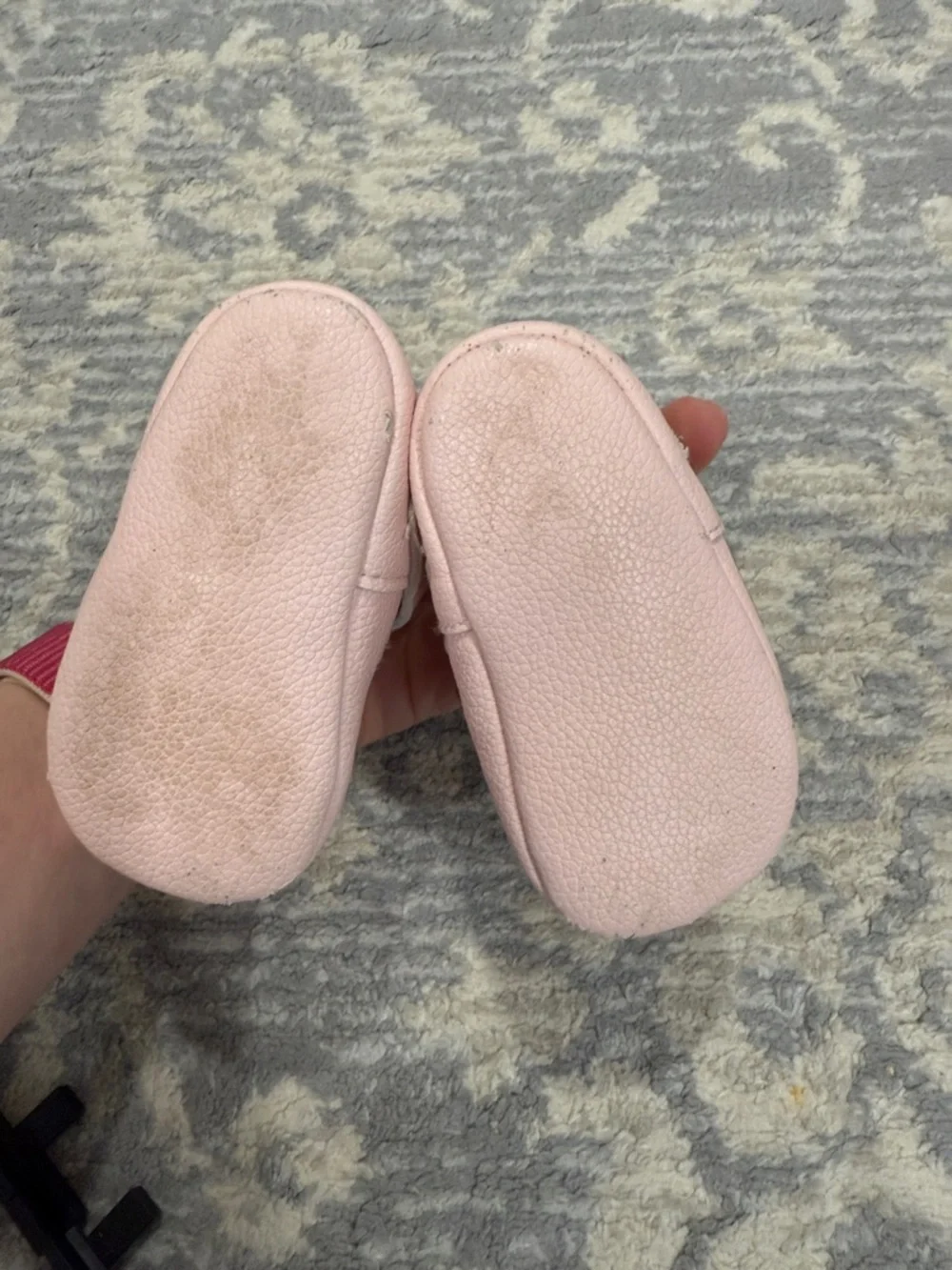 Baby Pink Leather T-Strap Mary Jane Shoes for Walkers